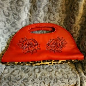 Lux de Ville Red Leather Sinner Saint Handbag Purse Tattoo Flash Style w/roses